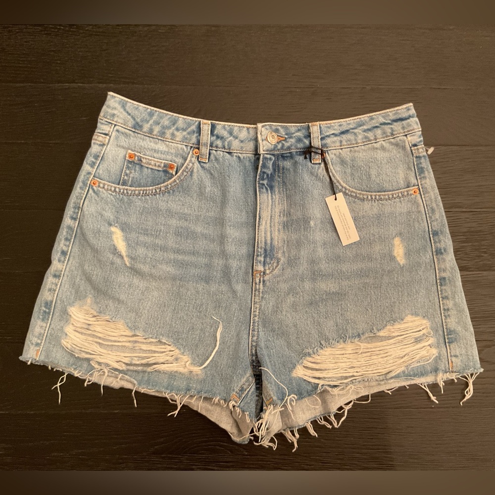 Topshop Light Blue Distressed Jean Shorts